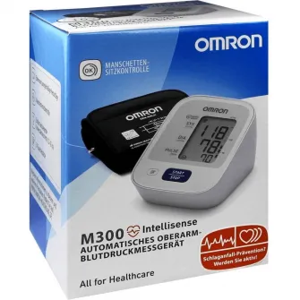 Tensiometru complet automat de brat Omron M300, Tehnologie IntelliSense, Afisaj LCD, Adaptor AC original Omron, Alb
