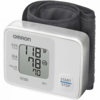 Tensiometru de incheietura compact Omron RS1, complet automat cu tehnologie Intellisense, Alb