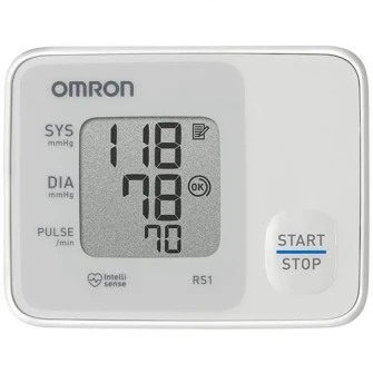 Tensiometru de incheietura compact Omron RS1, complet automat cu tehnologie Intellisense, Alb