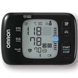 Tensiometru de incheietura Omron RS7, Bluetooth, 2 utilizatori, 100 de masuratori, Negru