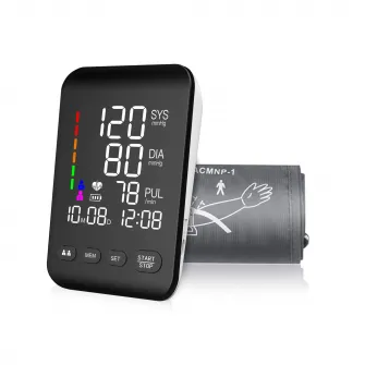 Tensiometru digital de brat cu ecran iluminat sanitayaki U81 CH, 2 x 90 memorii, oprire automata, manseta 22-42 cm, negru/alb
