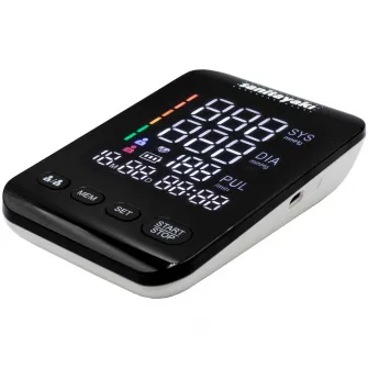 Tensiometru digital de brat cu ecran iluminat sanitayaki U81 CH, 2 x 90 memorii, oprire automata, manseta 22-42 cm, negru/alb