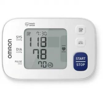 Tensiometru digital de incheietura Omron RS4, validat clinic, Tehnologie Intellisense, Senzor eroare de miscare, Afisaj LCD, Alb