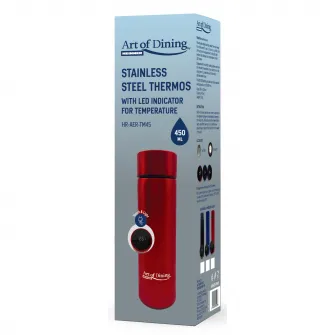 Termos Art of dining by Heinner cu indicator LED pentru temperatura, inox, 450 ml, rosu