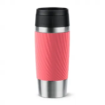 Termos calatorie Tefal Travel Mug Classic, inox, fara BPA, 100% etans, functie Quick Press, 0.36 L, argintiu/roz