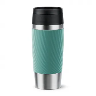 Termos calatorie Tefal Travel Mug Classic, inox, fara BPA, 100% etans, functie Quick Press, 0.36 L, argintiu/verde