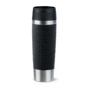 Termos calatorie Tefal Travel Mug Classic, inox, fara BPA, 100% etans, functie Quick Press, 0.5 L, argintiu/negru