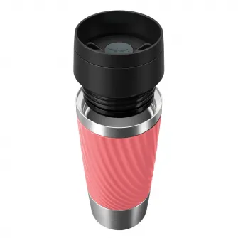 Termos calatorie Tefal Travel Mug Classic, inox, fara BPA, 100% etans, functie Quick Press, 0.36 L, argintiu/roz