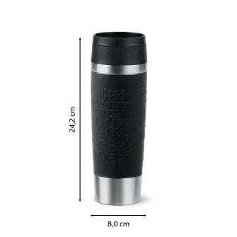 Termos calatorie Tefal Travel Mug Classic, inox, fara BPA, 100% etans, functie Quick Press, 0.5 L, argintiu/negru