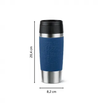 Termos calatorie Tefal Travel Mug Classic, inox, fara BPA, 100% etans, functie Quick Press, 0.36 L, argintiu/albastru inchis