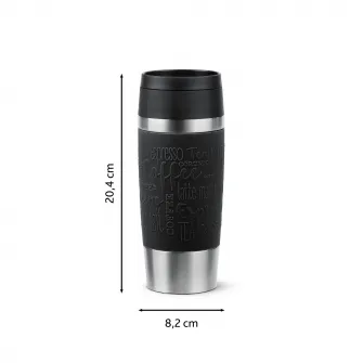 Termos calatorie Tefal Travel Mug Classic, inox, fara BPA, 100% etans, functie Quick Press, 0.36 L, argintiu/negru
