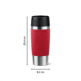 Termos calatorie Tefal Travel Mug Classic, inox, fara BPA, 100% etans, functie Quick Press, 0.36 L, argintiu/rosu