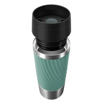 Termos calatorie Tefal Travel Mug Classic, inox, fara BPA, 100% etans, functie Quick Press, 0.36 L, argintiu/verde