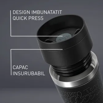 Termos calatorie Tefal Travel Mug Classic, inox, fara BPA, 100% etans, functie Quick Press, 0.5 L, argintiu/negru