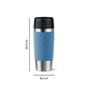 Termos calatorie Tefal Travel Mug Classic, inox, fara BPA, 100% etans, functie Quick Press, 0.36 L, argintiu/albastru