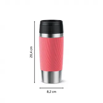 Termos calatorie Tefal Travel Mug Classic, inox, fara BPA, 100% etans, functie Quick Press, 0.36 L, argintiu/roz