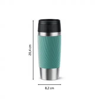 Termos calatorie Tefal Travel Mug Classic, inox, fara BPA, 100% etans, functie Quick Press, 0.36 L, argintiu/verde