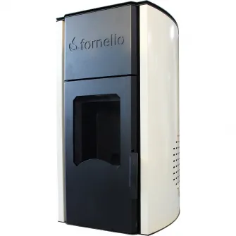 Termosemineu centrala pe peleti Fornello Royal 30 kw, complet echipat cu pompa de circulatie, vas expansiune, supapa de siguranta, buncar de peleti 25 kg, automatizare, culoare crem, pana la 200 mp