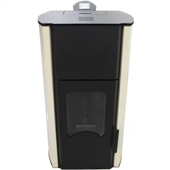 Termosemineu centrala pe peleti Fornello Royal 30 kw, complet echipat cu pompa de circulatie, vas expansiune, supapa de siguranta, buncar de peleti 25 kg, automatizare, culoare crem, pana la 200 mp
