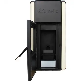 Termosemineu centrala pe peleti Fornello Royal 30 kw, complet echipat cu pompa de circulatie, vas expansiune, supapa de siguranta, buncar de peleti 25 kg, automatizare, culoare crem, pana la 200 mp