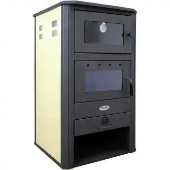 Termosemineu pe lemne, brichete si carbune Fornello MILANO E, 24 KW, cuptor de incalzit mancarea, Ivory, 580x560x1060 mm