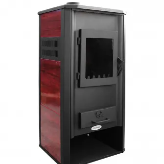 Termosemineu pe lemne, brichete si carbune Fornello Roma E, Bordeaux, 22 kW, 49x45x103 cm