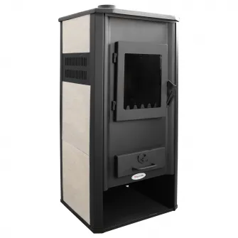 Termosemineu pe lemne, brichete si carbune Fornello Roma E, Ivory, 22 kW, 49x45x103 cm
