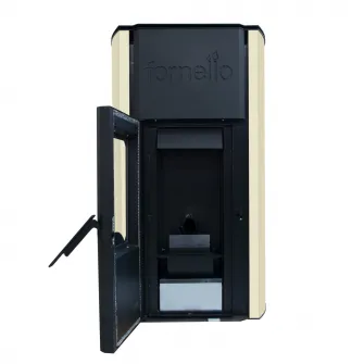 Termosemineu pe peleti Fornello Royal 18 KW, aprindere automata, telecomanda, buncar tiraj fortat, pompa circulatie, vas expansiune, Ivory