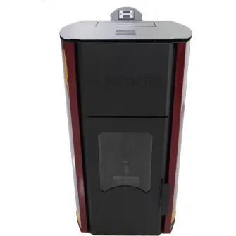 Termosemineu pe peleti Fornello Royal 25 KW, aprindere automata, telecomanda, buncar tiraj fortat, pompa circulatie, vas expansiune, Bordeaux