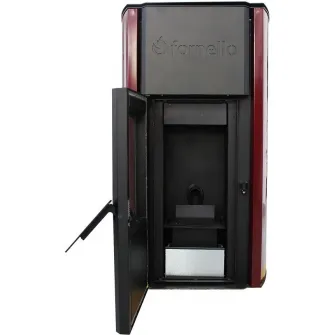 Termosemineu pe peleti Fornello Royal 25 KW, aprindere automata, telecomanda, buncar tiraj fortat, pompa circulatie, vas expansiune, Bordeaux