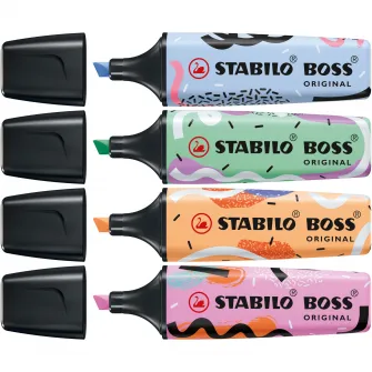 Textmarker Stabilo Boss Original by Ju Schnee, 4 culori / blister, hint of mint, cloudy blue, frozen fuchsia, pale orange
