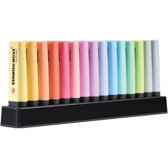 Textmarker Stabilo Boss Original Pastel, 15 culori / set, suport de birou
