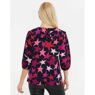 Threadbare, Bluza cu model si guler Peter Pan Humbug 3947, Negru, 16