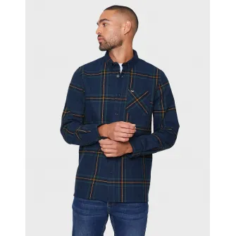 Threadbare, Camasa in carouri cu guler fixat cu nasturi Franco 2601, Verde, Portocaliu, Albastru marin, S