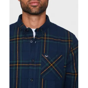 Threadbare, Camasa in carouri cu guler fixat cu nasturi Franco 2601, Verde, Portocaliu, Albastru marin, S