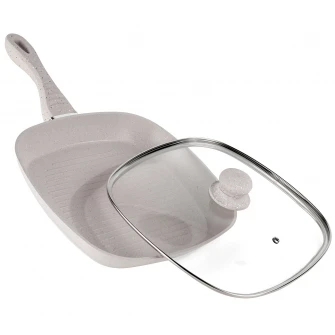Tigaie grill aluminiu + capac, inductie, 28 x 4 cm, Mozaik