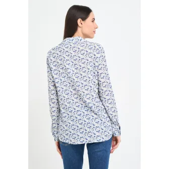 TIMEOUT, Camasa cu model floral si decolteu in V, Alb, Albastru inchis, XS