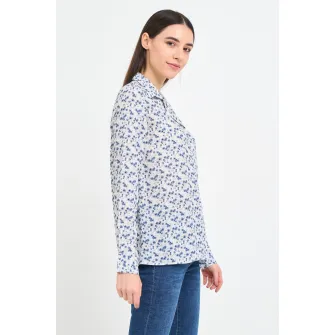TIMEOUT, Camasa cu model floral si decolteu in V, Alb, Albastru inchis, XS