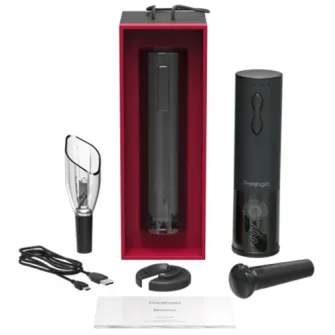 Tirbuson electric Prestigio Bolsena PWO101BK, autonomie 80 de sticle, baterie Li, accesoriu taiere folie, dop pastrare, aerator