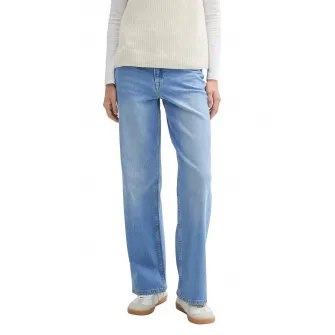 Tom Tailor, Blugi ampli cu talie inalta, Albastru pastel, S