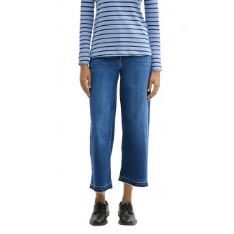 Tom Tailor, Blugi crop cu croiala ampla, Albastru melange, W27-L28