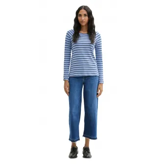 Tom Tailor, Blugi crop cu croiala ampla, Albastru melange, W27-L28