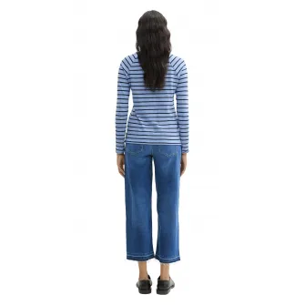 Tom Tailor, Blugi crop cu croiala ampla, Albastru melange, W27-L28
