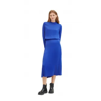 Tom Tailor, Bluza de satin cu decolteu drapat, Albastru royal, 38