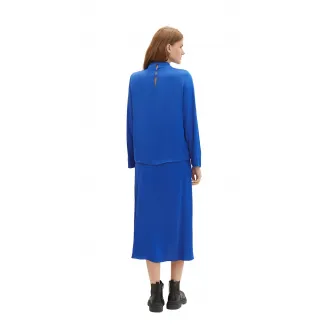 Tom Tailor, Bluza de satin cu decolteu drapat, Albastru royal, 38