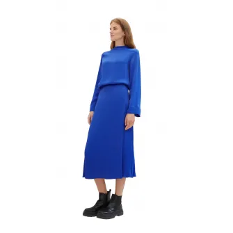 Tom Tailor, Bluza de satin cu decolteu drapat, Albastru royal, 38