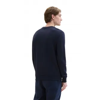 Tom Tailor, Bluza de trening cu decolteu la baza gatului si detalii brodate, Bleumarin, S