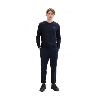 Tom Tailor, Bluza de trening cu decolteu la baza gatului si detalii brodate, Bleumarin, S