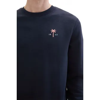 Tom Tailor, Bluza de trening cu decolteu la baza gatului si detalii brodate, Bleumarin, S