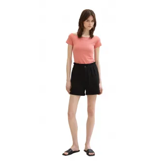 Tom Tailor, Pantaloni scurti uni cu talie inalta, Negru, XS